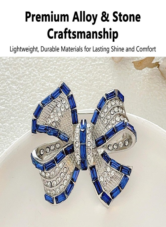 KGCGJVB Blue Brooches for Women Vintage Crystal Bow Pin Small Lapel Pins and Rhinestone Broches for Clothes, Sapphire Brooche Elegant Women's Clothing Accessory and Jewelry Piece - Image 4